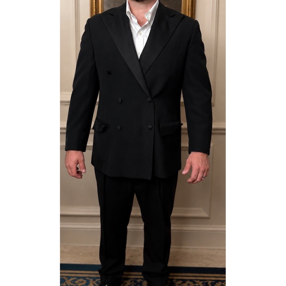 VTG Polo Ralph Lauren Double Breasted Tuxedo Suit Virgin Wool Italy Size 44